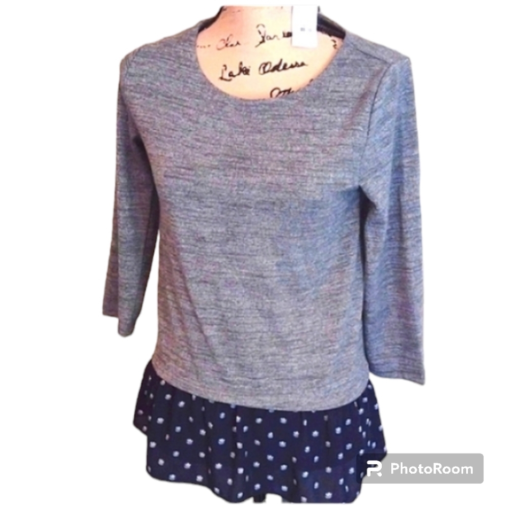 New Loft Mixed Media Blue Tunic Top size XS Ruffle Hem